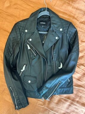Express Black Quilted Faux Leather Moto Jacket